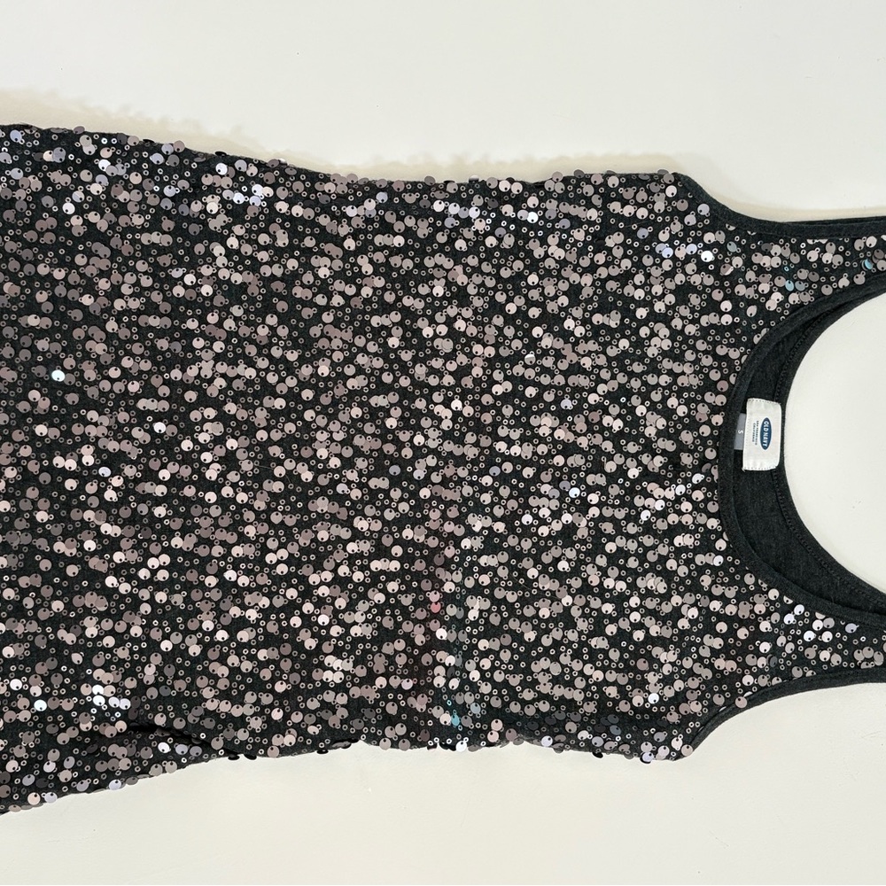 Old Navy Black and Silver Sequin Tank Top